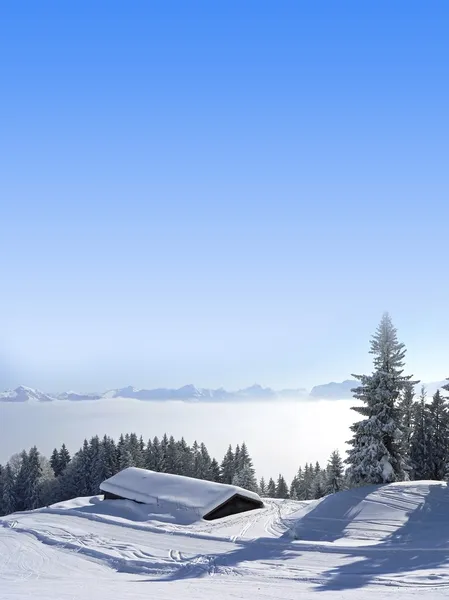 Gyönyörű téli táj reggel, osztrák Alpokban — Stock Fotó