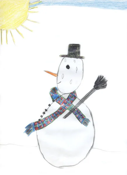Boneco de neve derretendo, desenho das crianças — Fotografia de Stock