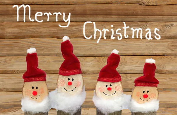 dört santa gnomes karşı ahşap plakalar, metin mutlu Noeller