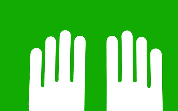 Δύο χέρια παράλληλα, σε πράσινο φόντο, το οικολογικό σήμα — Φωτογραφία Αρχείου
