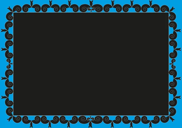 Moldura com ornamento encaracolado, preto e azul — Fotografia de Stock