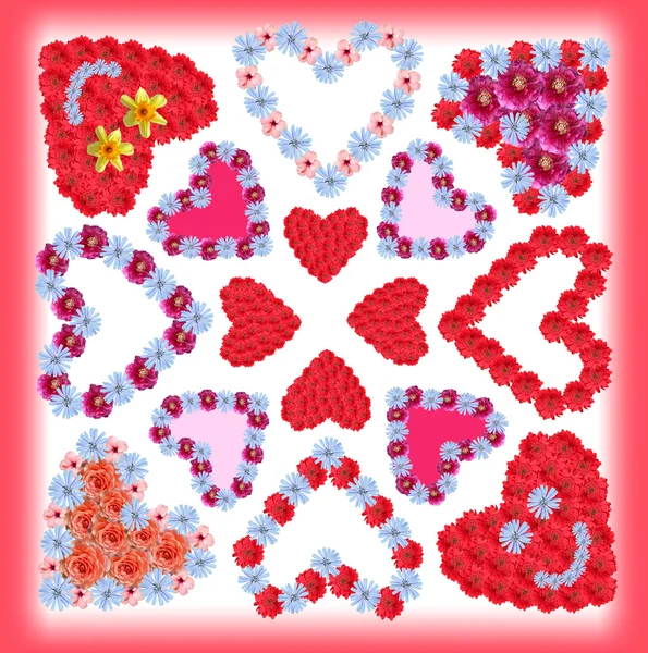 Collage de corazones de flores, diseño de tarjetas — Foto de Stock
