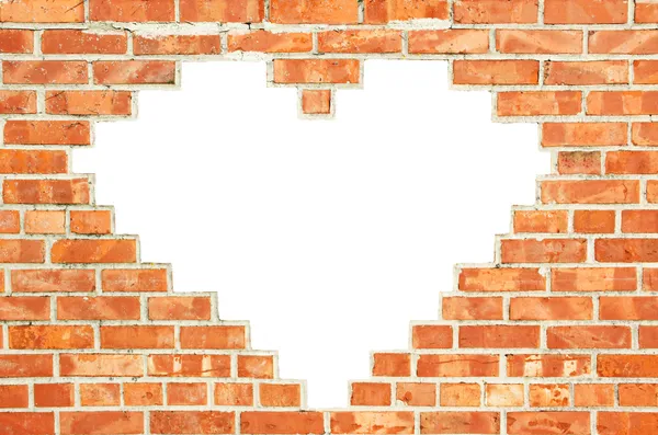 Červená cihlová zeď s kopií prostor ve tvaru srdce — Stock fotografie