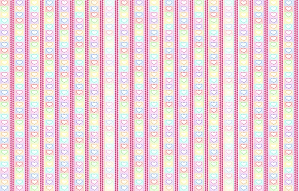파스텔 줄무늬 배경 컬러 하트와 장미 — 스톡 사진