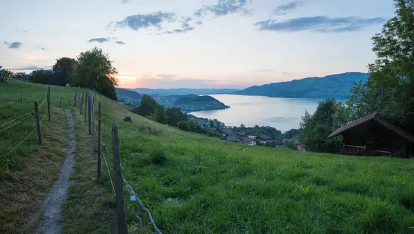 Hiking Trail Tourist Resort Krattigen Viewpoint Buel Lake Thunersee Switzerland — Stock Photo, Image