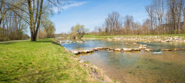 Spring Landscape Panorama Mangfall River Heufeld Bad Aibling Upper Bavaria — Stockfoto