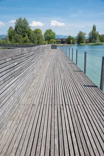 Wooden Footbridge Lake Obersee Zurichsee Tourist Resort Rapperswil Switzerland — 图库照片