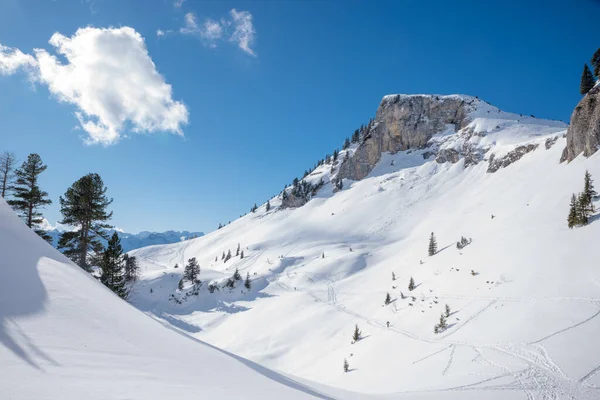 Winter Landscape Rofan Alps Hiking Trails Tracks Blue Sky Som — Stockfoto