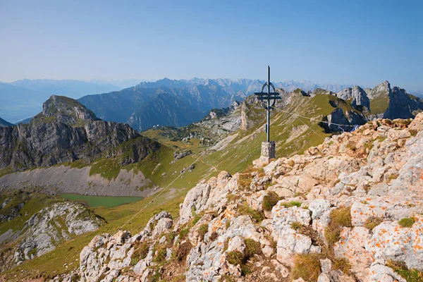 Cume Montanha Rofanspitze Vista Para Alpes Austríacos Lago Grubersee — Fotografia de Stock