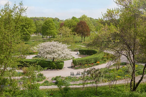 Красивый Парк Пейзаж Весной Westpark Munich Зона Отдыха — стоковое фото