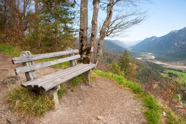 Vyhlídkové Místo Krepelschrofenu Lavičkou Vyhlídka Divoké Údolí Obere Isar Turistické — Stock fotografie