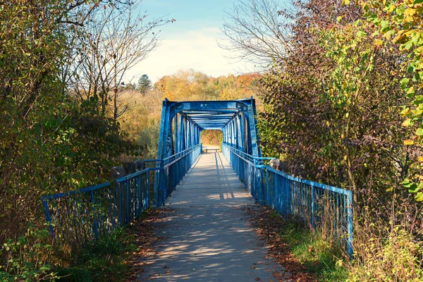 Pont Fer Bleu Sur Rivière Loisach Station Touristique Wolfratshausen Paysage — Photo