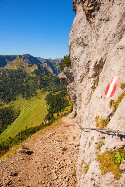 Corda Segurança Longo Bela Trilha Escalada Montanha Barenkopf Alpes Austríacos — Fotografia de Stock