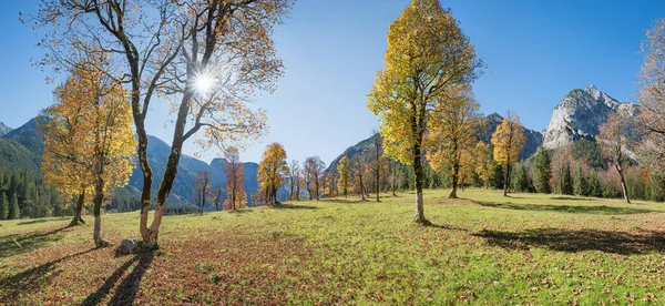 Krásná Alpská Krajina Podzim Názvem Ahornboden Turistické Destinace Říjnu Tyrolská — Stock fotografie