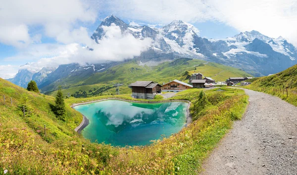 Wonderful Hiking Route Kleine Scheidegg Accumulation Lake Famous Mountain View — Stockfoto