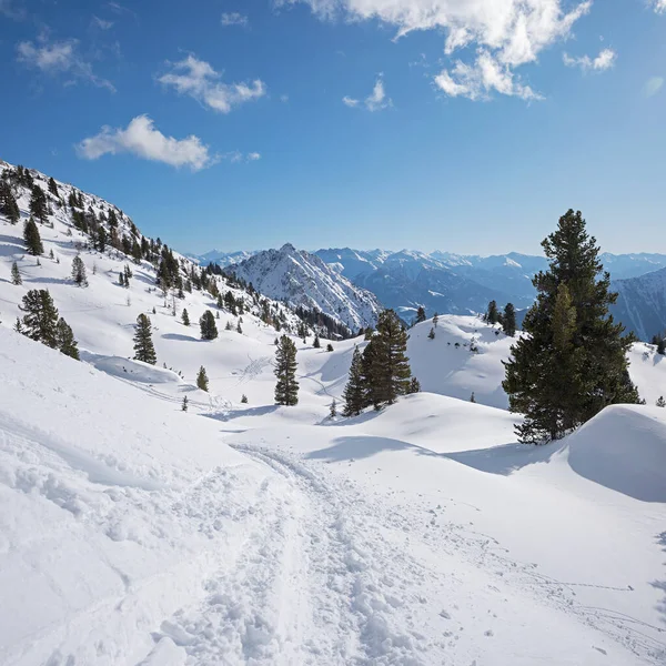 Hiking Path Dreamy Winter Landscape Rofan Alps Tirol Austria Square — Stock Photo, Image