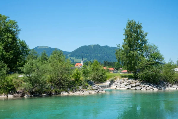 Isar River Arzbach Beautiful Bavarian Landscape Summer Church — Stock Photo, Image