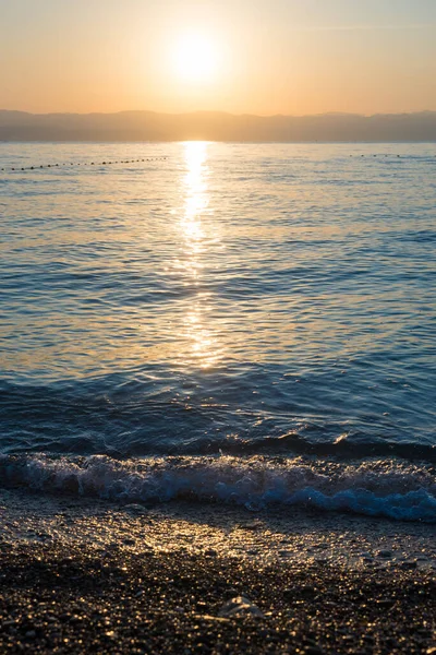 Golden Sunrise Scenery Beach Adriatic Ocean Croatia Outcoming Waves — Stock Photo, Image