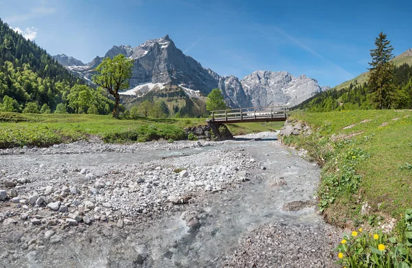 Riverbed Enger Grund Bach Creek Risstal Valley Karwendel Mountains Springtime — Stockfoto