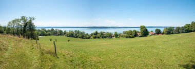 Hiking trail above Ambach with a fantastic view of Lake Starnberg, tourist destination upper bavaria