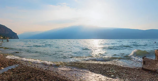 Morning Scenery Beach Gargnano Lake Garda Italy Panorama Landscape — Stock Photo, Image