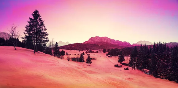 Alpine Landschap Roze Getint Bavariaanse Alpen Buckelwiesen — Stockfoto