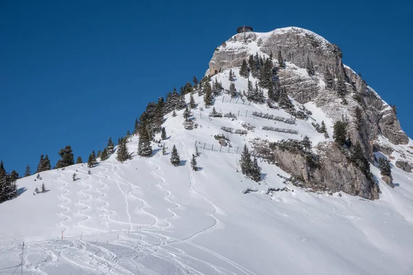 Wintersportgebied Rofan Bergen Gschollkopf Met Besneeuwde Piste Skipistes Tiroler Alpen — Stockfoto