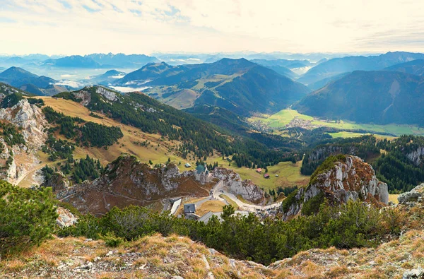 Utsikt Över Dalen Och Bayrischzell Från Wendelstein Bergstoppen Övre Bayerska — Stockfoto