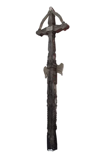 Old hand carved and painted wooden cross — Stock Photo, Image