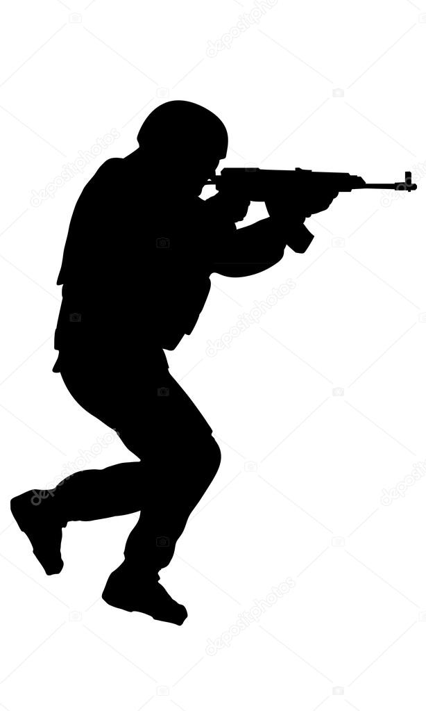 Soldier in action on white background