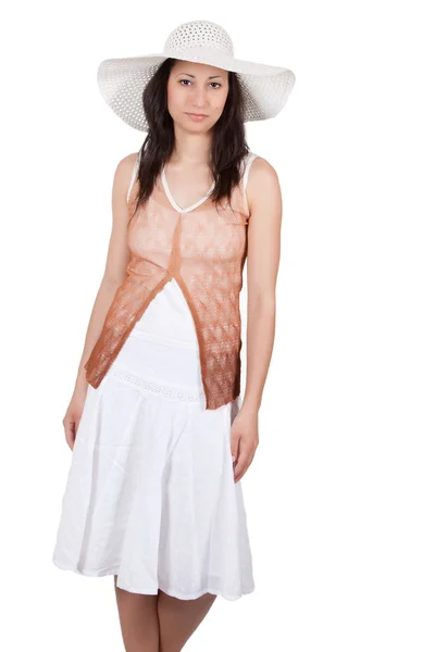 Woman in white sun hat — Stock Photo, Image