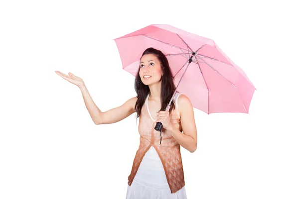 Woman with pink umbrella — Stock Photo, Image