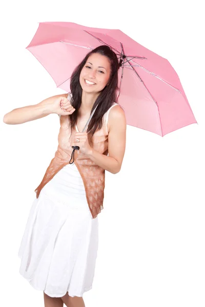 Woman with pink umbrella — Stock Photo, Image
