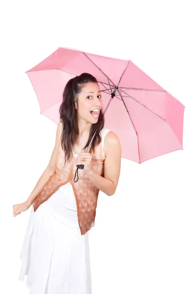 Woman with pink umbrella — Stock Photo, Image