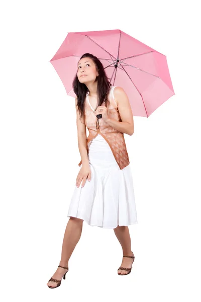 Woman with pink umbrella — Stock Photo, Image