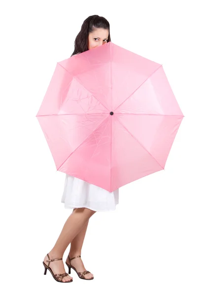 Woman with pink umbrella — Stock Photo, Image