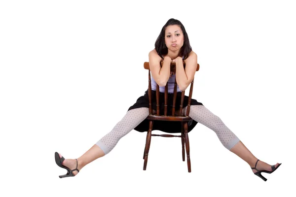 Woman with chair — Stock Photo, Image