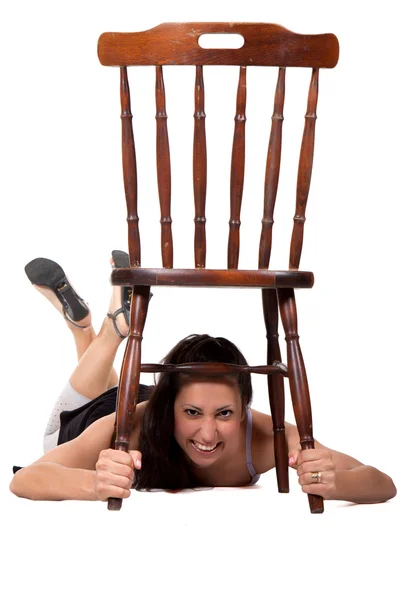 Woman with chair — Stock Photo, Image