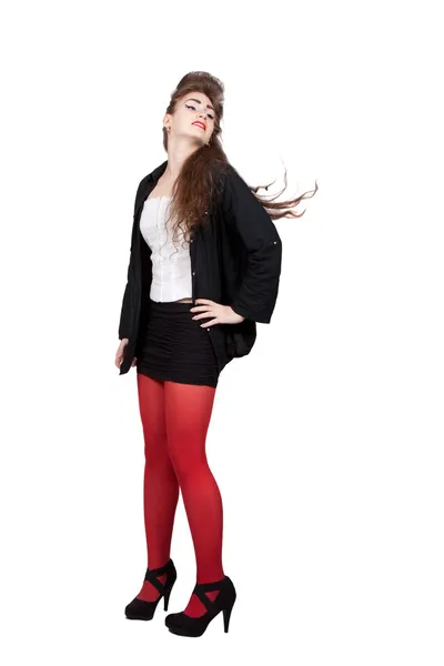 Девушка-подросток в черно-красной одежде — стоковое фото