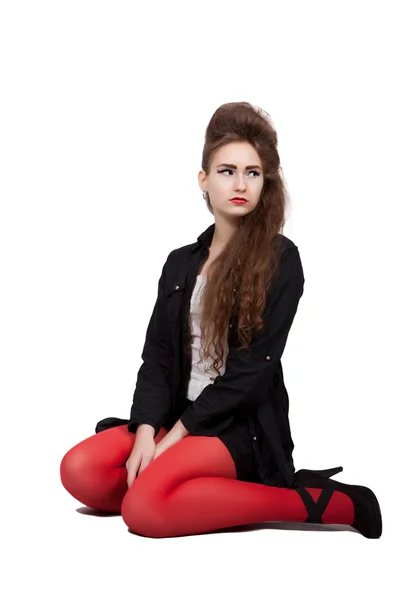 Menina adolescente em roupas pretas e vermelhas — Fotografia de Stock