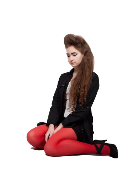 Teenage girl in black and red clothes — Stock Photo, Image