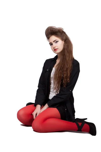 Teenage girl in black and red clothes — Stock Photo, Image