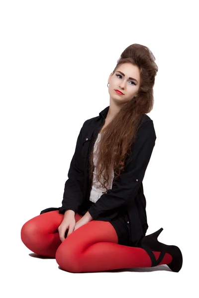 Teenage girl in black and red clothes — Stock Photo, Image