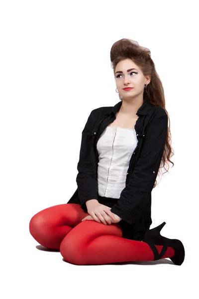 Teenage girl in black and red clothes — Stock Photo, Image