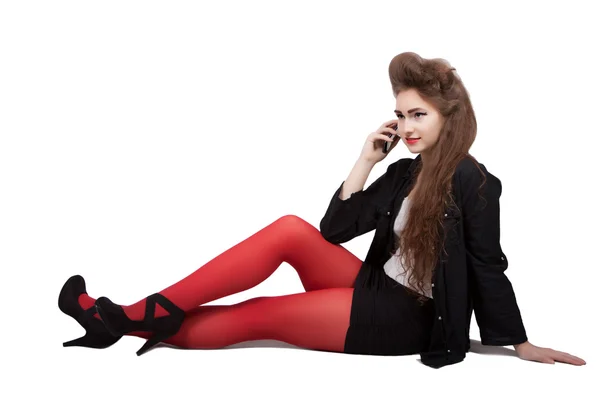 Teenage girl in black and red clothes — Stock Photo, Image