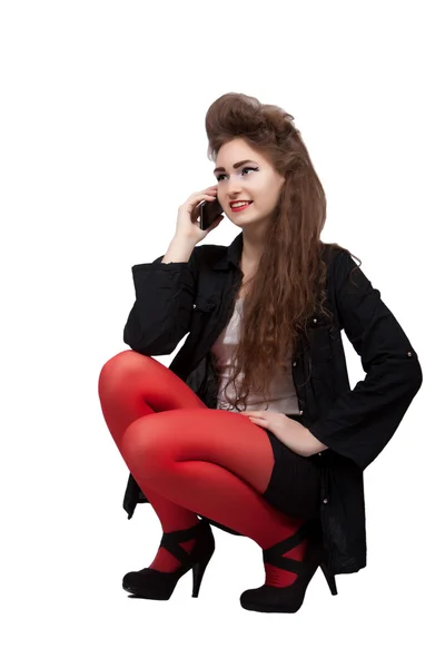 Teenage girl in black and red clothes — Stock Photo, Image