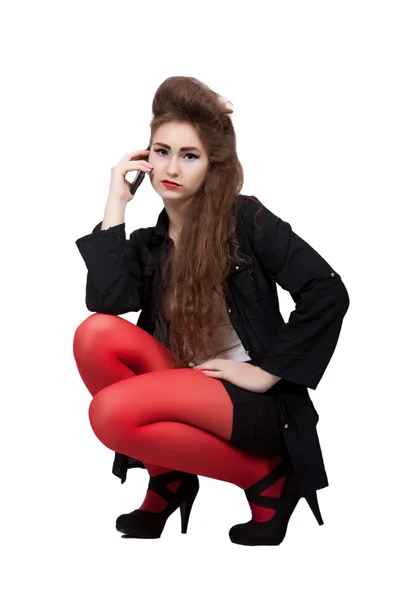 Teenage girl in black and red clothes — Stock Photo, Image