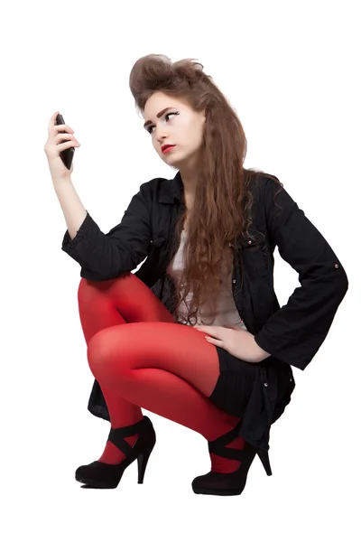 Teenage girl in black and red clothes — Stock Photo, Image