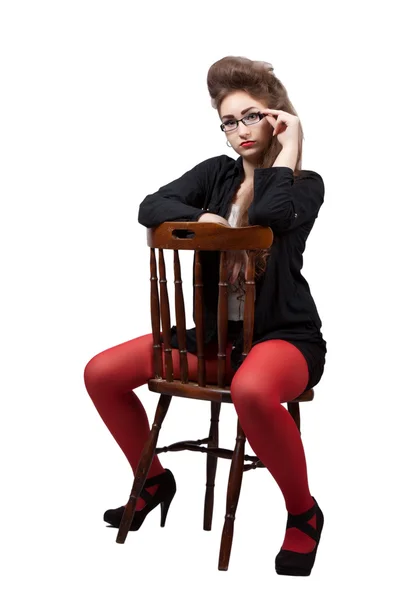 Teenage girl in black and red clothes — Stock Photo, Image