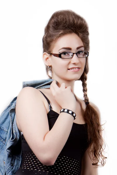 Menina adolescente em um vestido de ganga azul — Fotografia de Stock
